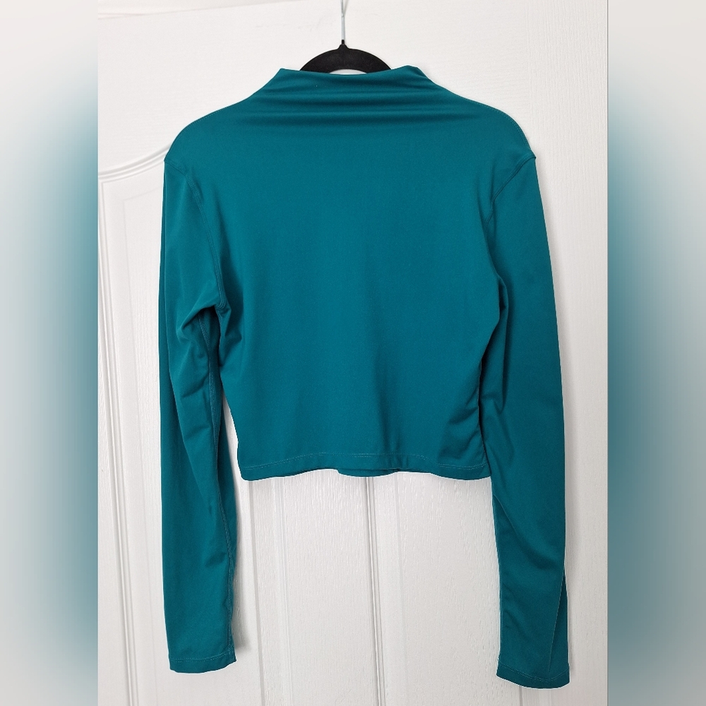 Zara Teal Long Sleeve Mock Neck Crop Top
